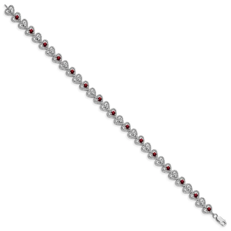 Woven tribal bangles-Curata 925 Sterling Silver Textured Polished Open back Lobster Claw Closure Garnet Diamond Bracelet