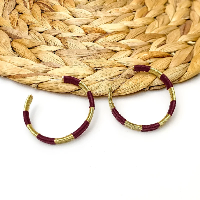 Birch wood earrings-Game Day Glam Colored Hoop Earrings in Maroon and Gold