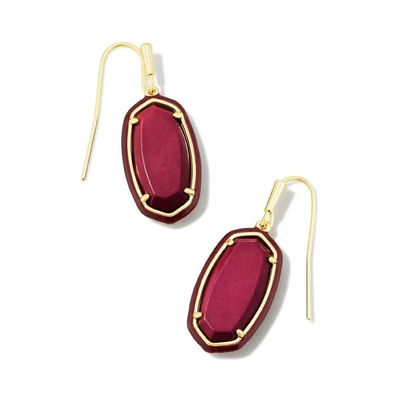 Patina brass earrings-Kendra Scott | Dani Gold Enamel Frame Drop Earrings in Maroon Magnesite