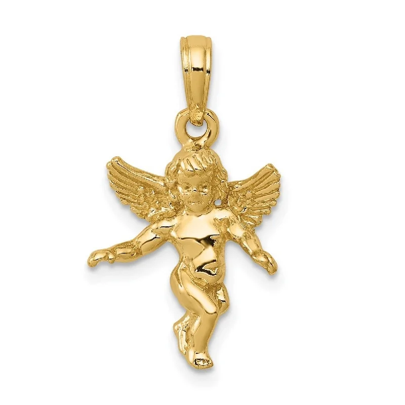 Full moon necklaces-Curata 14k Yellow Gold 18" Solid Polished Angel Pendant Necklace - 15x13mm