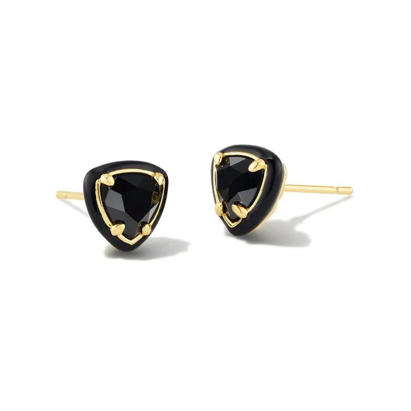 Art deco earrings-Kendra Scott | Arden Gold Enamel Framed Stud Earrings in Black Agate