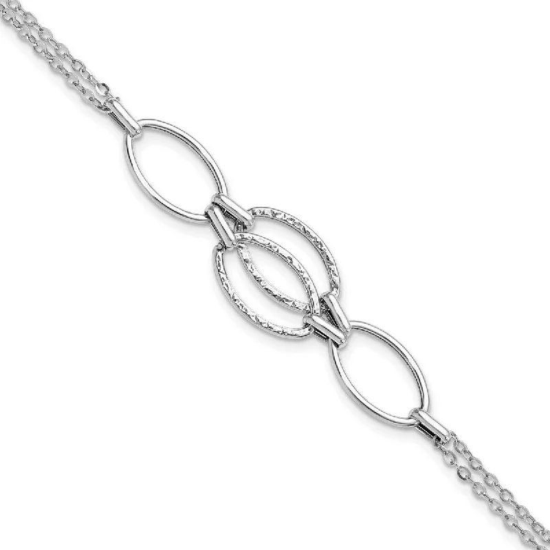 Open frame bangles-Curata 14k White Gold Textured Fancy Polished Double Strand Link Bracelet 8 Inch