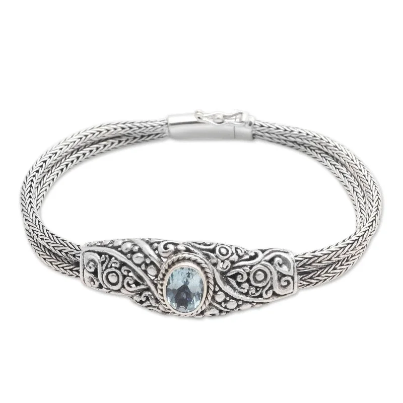 Moon theme bangles-NOVICA Double Naga, Blue topaz pendant bracelet