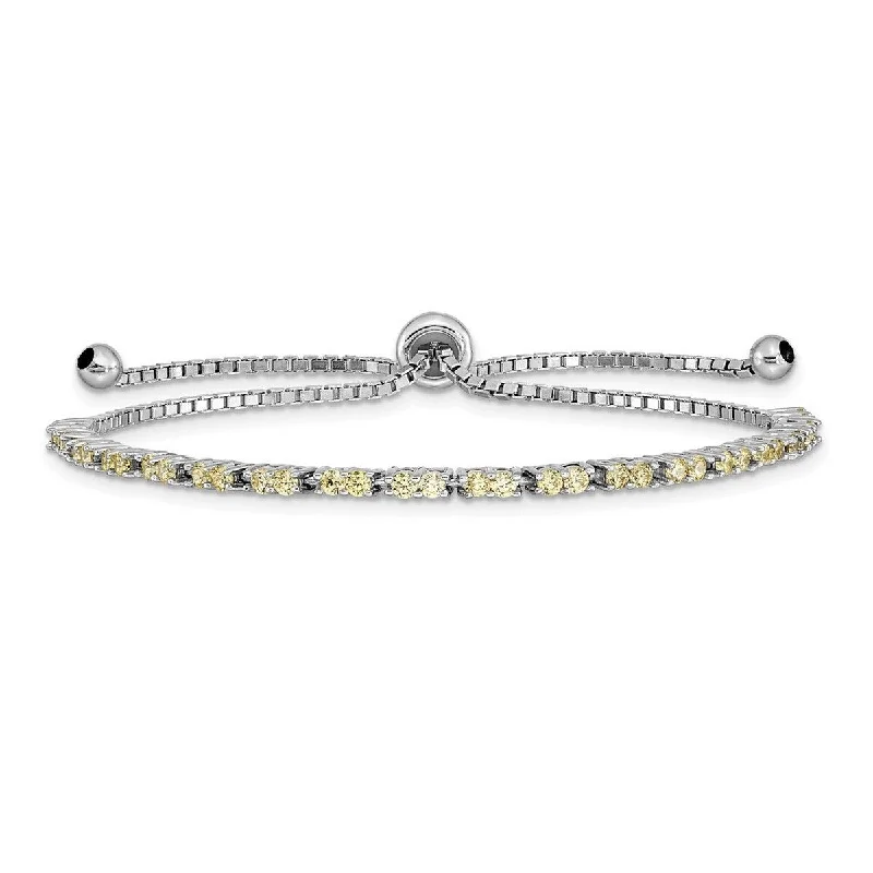 Flex cord bangles-Curata 925 Sterling Silver Rhodium Plated November Yellow CZ Cubic Zirconia Simulated Diamond Adj Bracelet