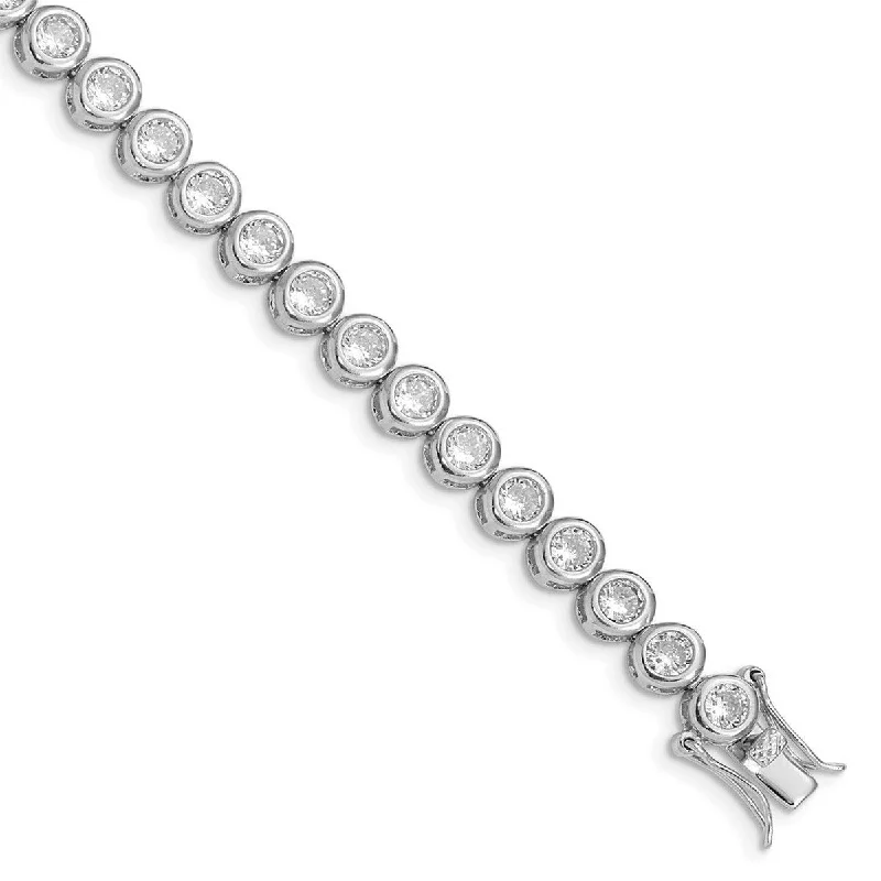 Tiny star bangles-Curata 925 Sterling Silver Polished Open back Safety bar Box Catch Closure CZ Cubic Zirconia Simulated Diamond Bracelet 7.25