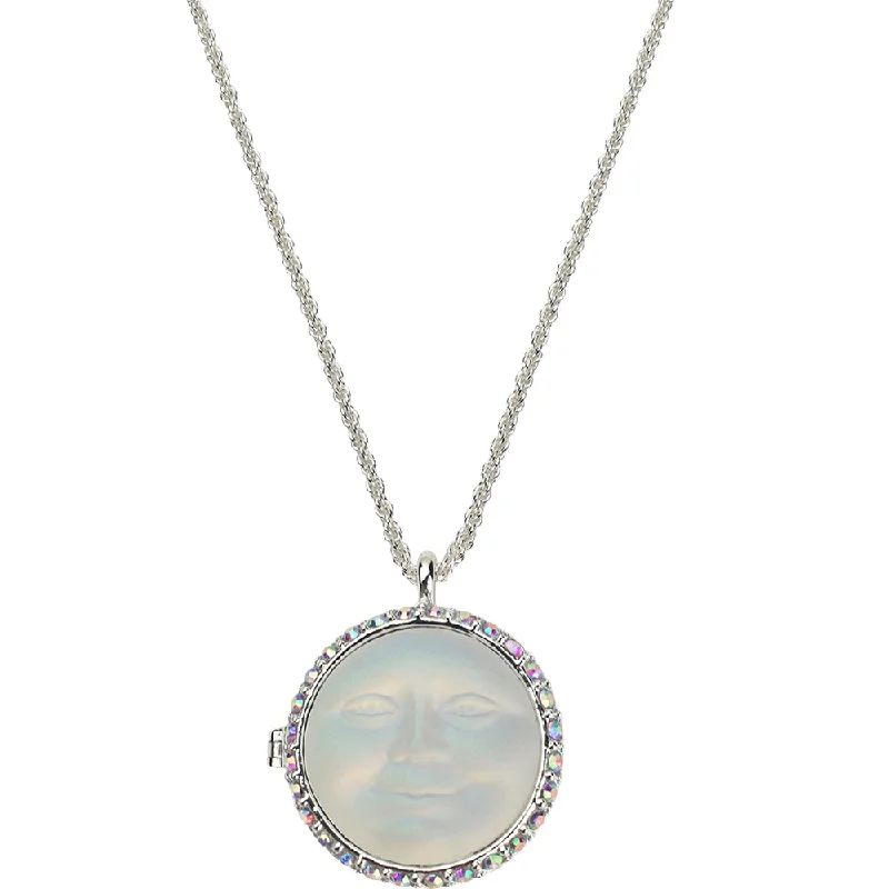 Round pendant necklaces-Love Never Dies Glass Seaview Moon Locket Necklace (Sterling Silvertone/Crystal AB)