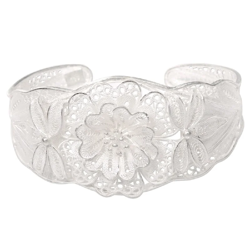 Topaz bead bangles-NOVICA Sterling Silver Filigree Bracelet, 'God'S Garden' (Indonesia) - 7'6" x 9'6"