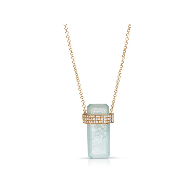 Drape-style necklaces-14K Yellow Gold Aquamarine & Diamond Pendant Necklace