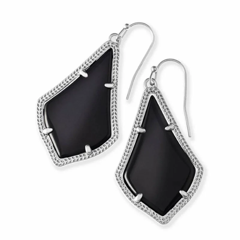 Rough texture earrings-Kendra Scott | Alex Silver Drop Earrings in Black Opaque Glass