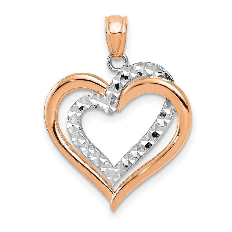 Coiled cord necklaces-Curata 14k Two-Tone Gold 18" Sparkle-Cut Heart Pendant Necklace