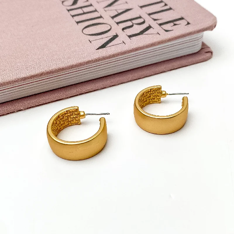 Tiny star earrings-Gold Tone Small Hoop Earrings With a Textured Inside