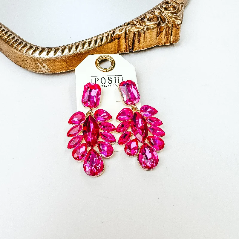 Fine bead earrings-Posh by Pink Panache | Gold Tone Crystal Teardrop Statement Earrings in Fuchsia Pink