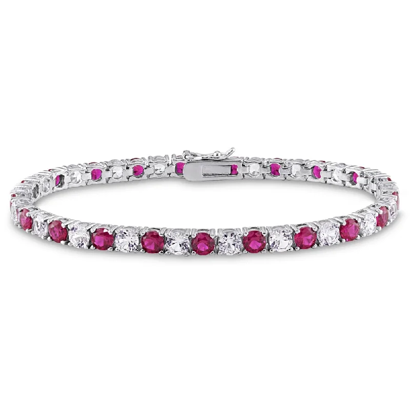 Chiseled letter bangles-Miadora Sterling Silver Created White Sapphire and Ruby Tennis Bracelet