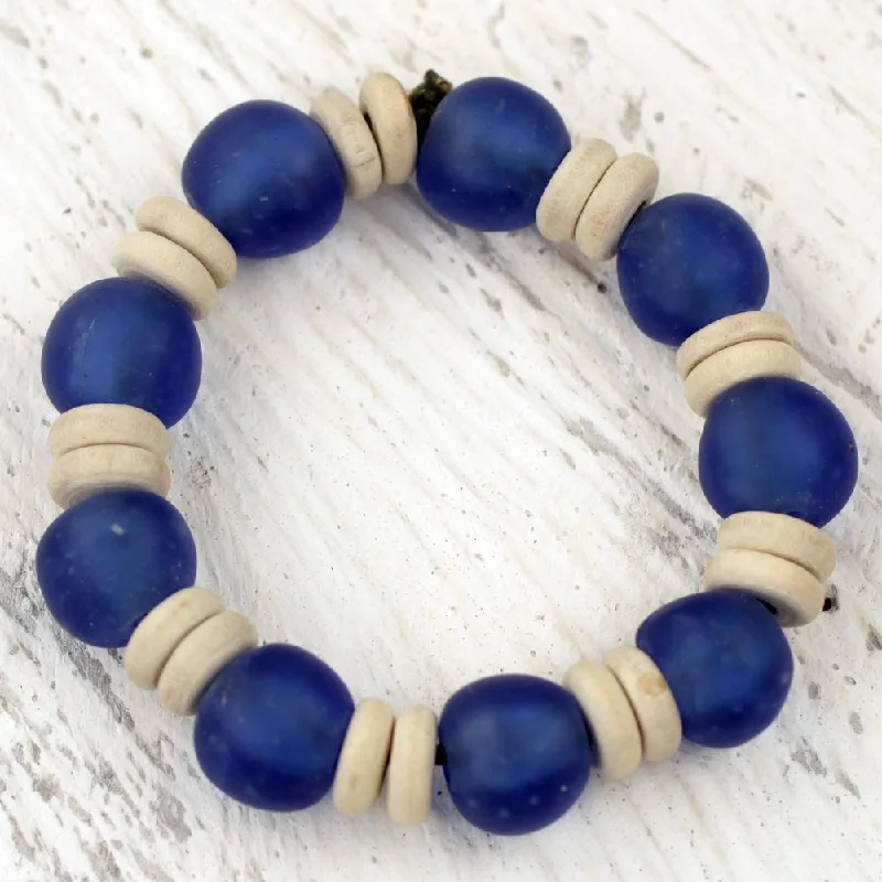 Twist clasp bangles-Handmade Recycled Glass Sese Wood 'Accra Blue' Bracelet (Ghana)