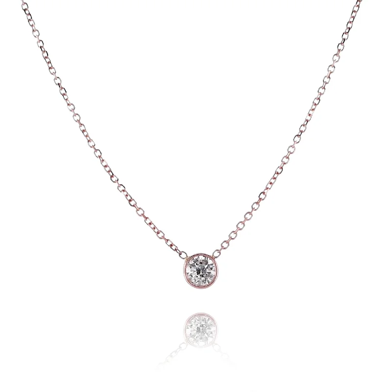 Aged bronze necklaces-Estate 14 Karat Rose Gold Solitaire Diamond Pendant Necklace