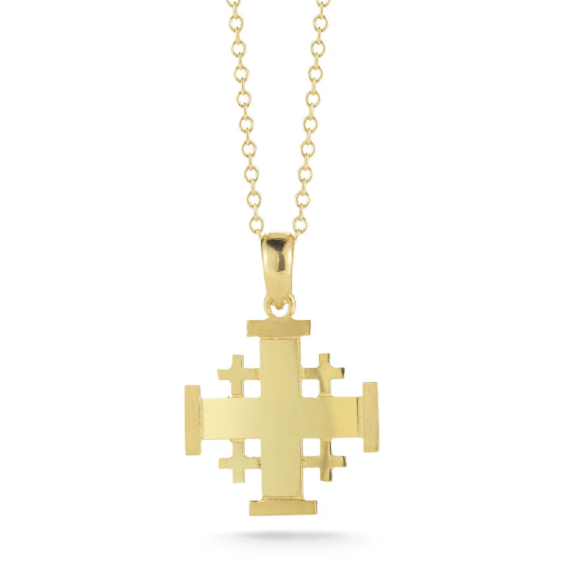 Retro photo necklaces-14k Gold Jerusalem Cross Pendant Necklace