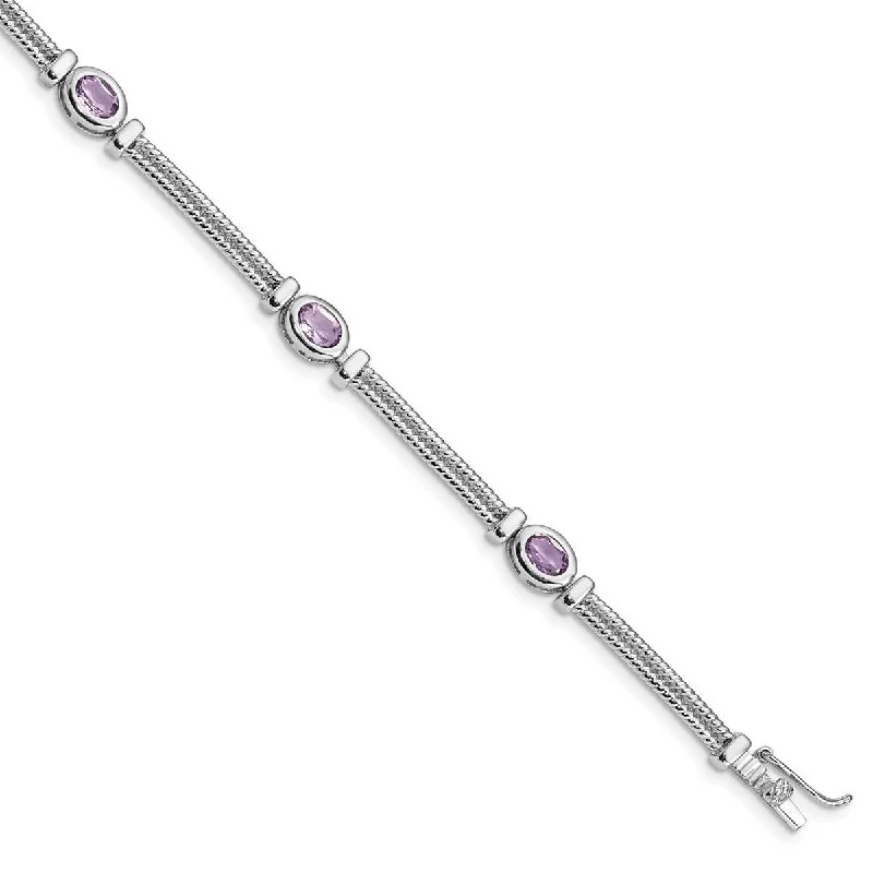 Beaded cluster bangles-Curata 925 Sterling Silver Textured Polished Box Catch Closure Amethyst Bracelet 7 Inch Box Clasp