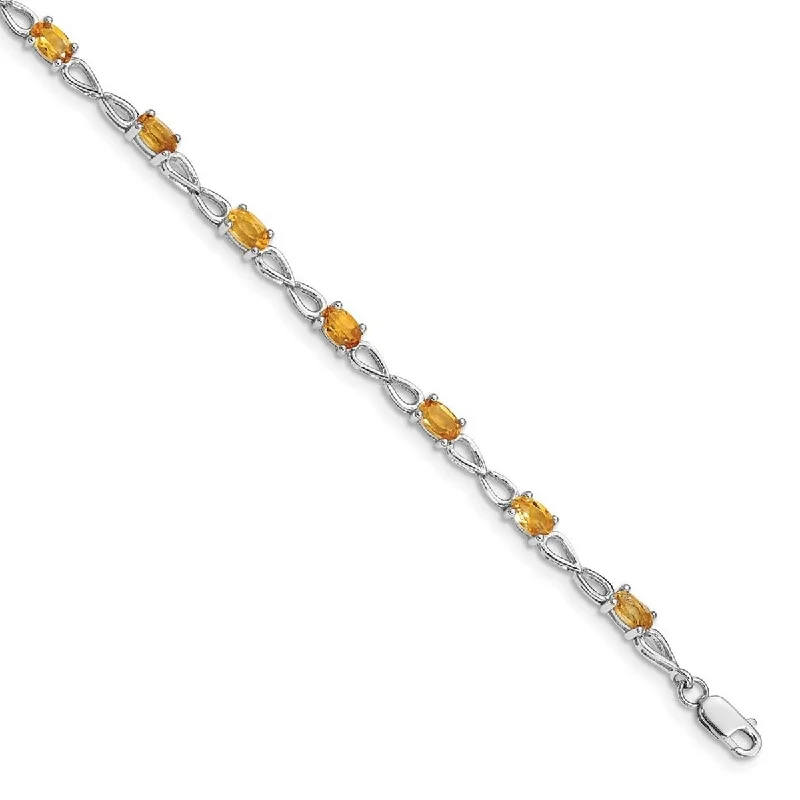 Rustic lock bangles-Curata 925 Sterling Silver Polished Lobster Claw Closure Citrine Bracelet