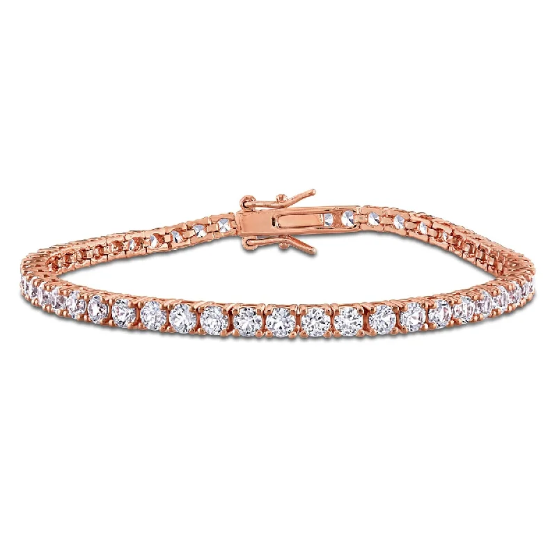 Silk cord bangles-Miadora 9ct TGW Created White Sapphire Tennis Bracelet Rose Silver-7.25 in