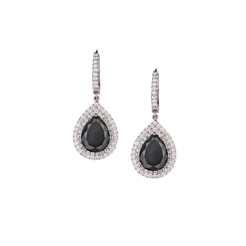 Sleek gem earrings-BLACK & WHITE DIAMOND TEARDROP EARRINGS