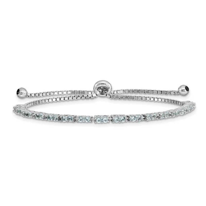 Loop charm bangles-Curata 925 Sterling Silver Rhodium Plated March Light Blue CZ Cubic Zirconia Simulated Diamond Adj Bracelet