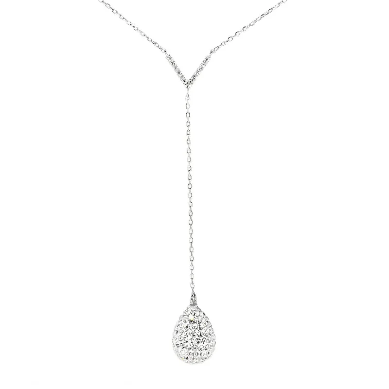 Tribal beaded necklaces-Ava Sterling Silver Teardrop Y-Necklace with Round Cut Simulated Diamond Crystals