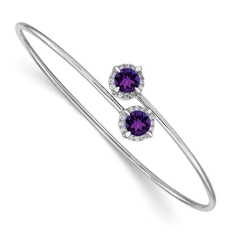 Cotton cord bangles-Curata 7mm 14k White Gold Amethyst Flexible Cuff Stackable Bangle Bracelet