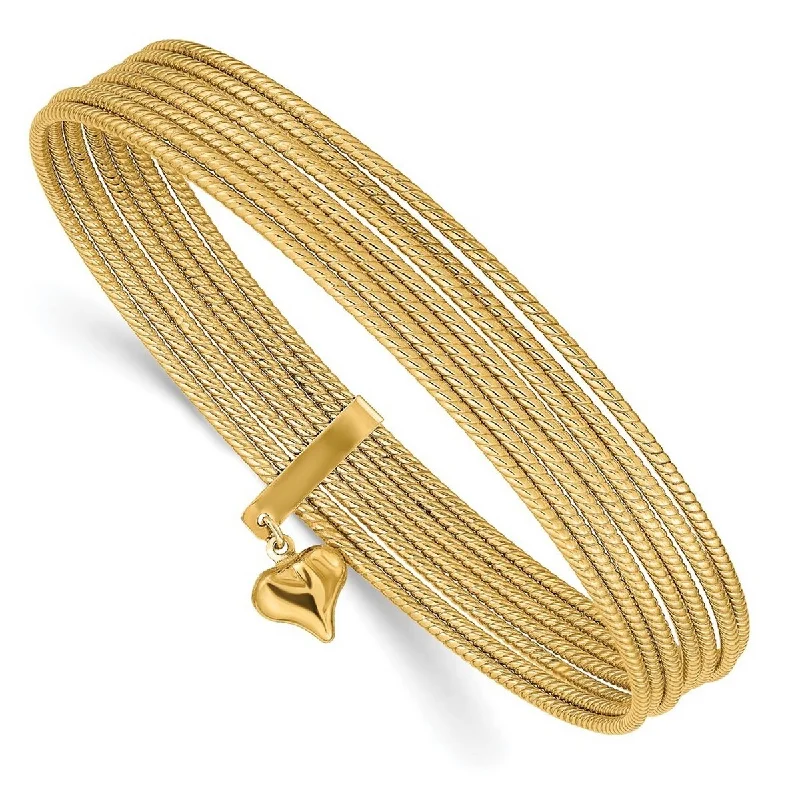 Flex cord bangles-Curata 14k Yellow Gold Hollow Textured Polished Slip 7 Cuff Stackable Bangle Bracelets