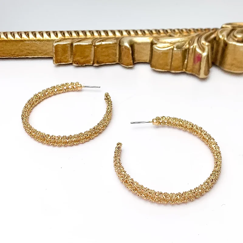 Moon charm earrings-Worry Free Large Gold Tone Textured Hoop Earrings