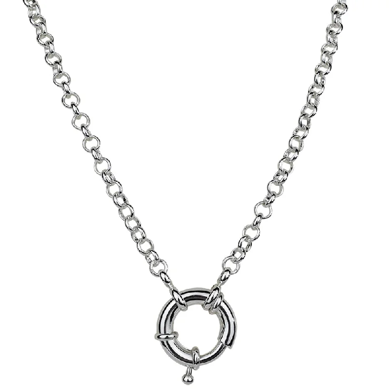 Shiny name necklaces-Sailor Clasp Rolo Chain Charm Holder 18" Necklace (Sterling Silvertone)