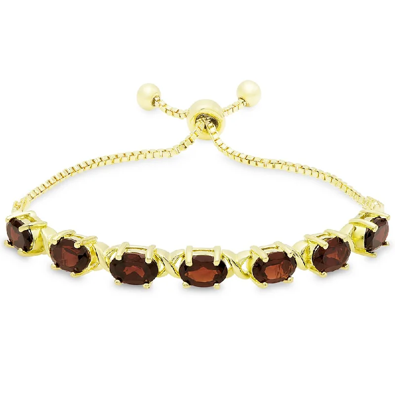 Fused metal bangles-Dolce Giavonna Gold Overlay Oval Garnet XO Link Adjustable Slider Bracelet