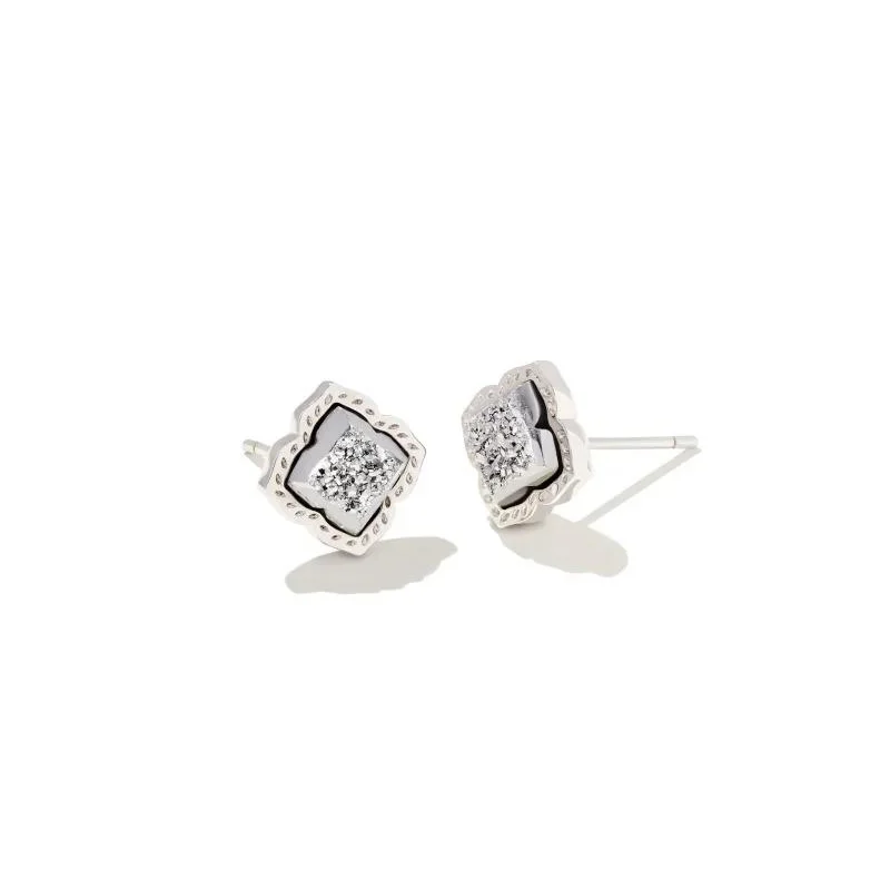 New moon earrings-Kendra Scott | Mallory Silver Stud Earrings in Platinum Drusy