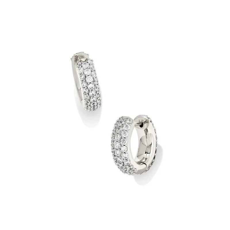 Agate stone earrings-Kendra Scott | Mikki Pave Huggie Earrings in Silver