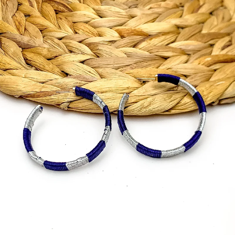 Pure gem earrings-Game Day Glam Colored Hoop Earrings in Navy and Silver