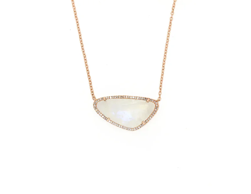 Drape-style necklaces-14k Rose Gold Diamond Pave and Moonstone Slice Necklace