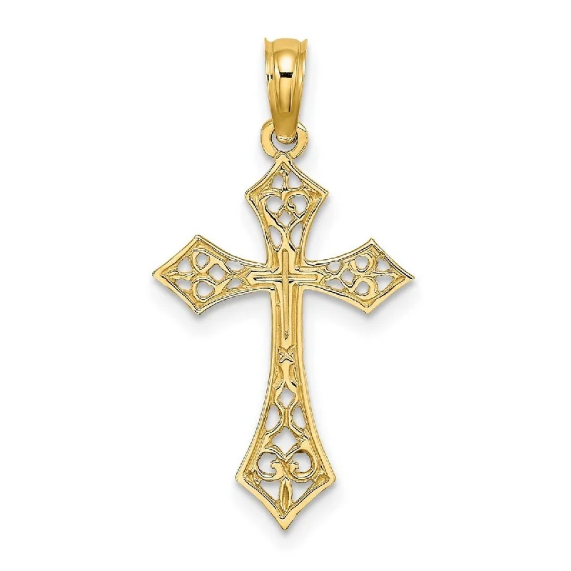 Woven knot necklaces-Curata 14k Yellow Gold Polished Filigree Flared Cross Necklace 16mm x 20.6mm