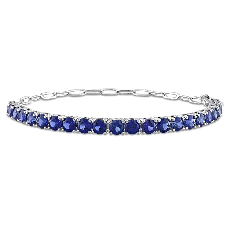 Oval gem bangles-Miadora 6 CT TGW Blue Cubic Zirconia Tennis Bracelet in Sterling Silver