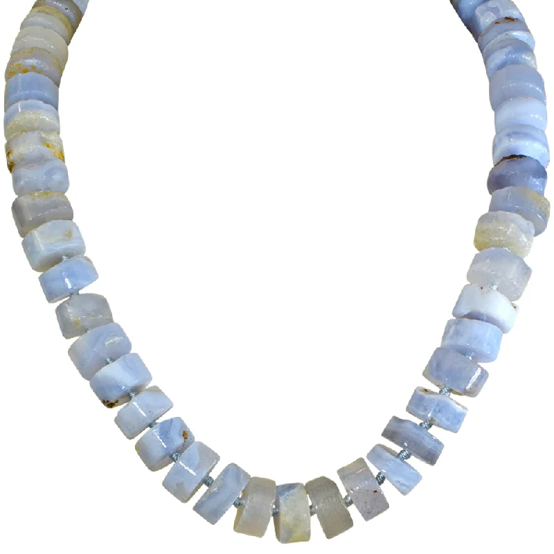 Silk thread necklaces-Precious Blue Lace Agate Gem Stone Necklace(.925 Sterling Silver/Blue Lace Agate)