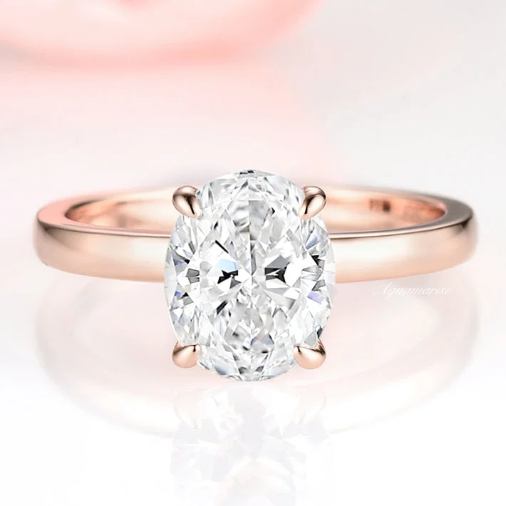 Oval cut engagement rings-Solitaire White Sapphire Ring- 14K Rose Gold Vermeil