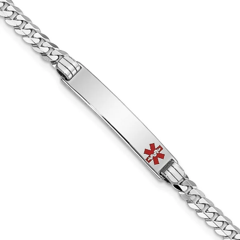 Open frame bangles-Curata 14k White Gold 8" 6mm Engravable Medical Red Enamel Flat Curb Link ID Bracelet