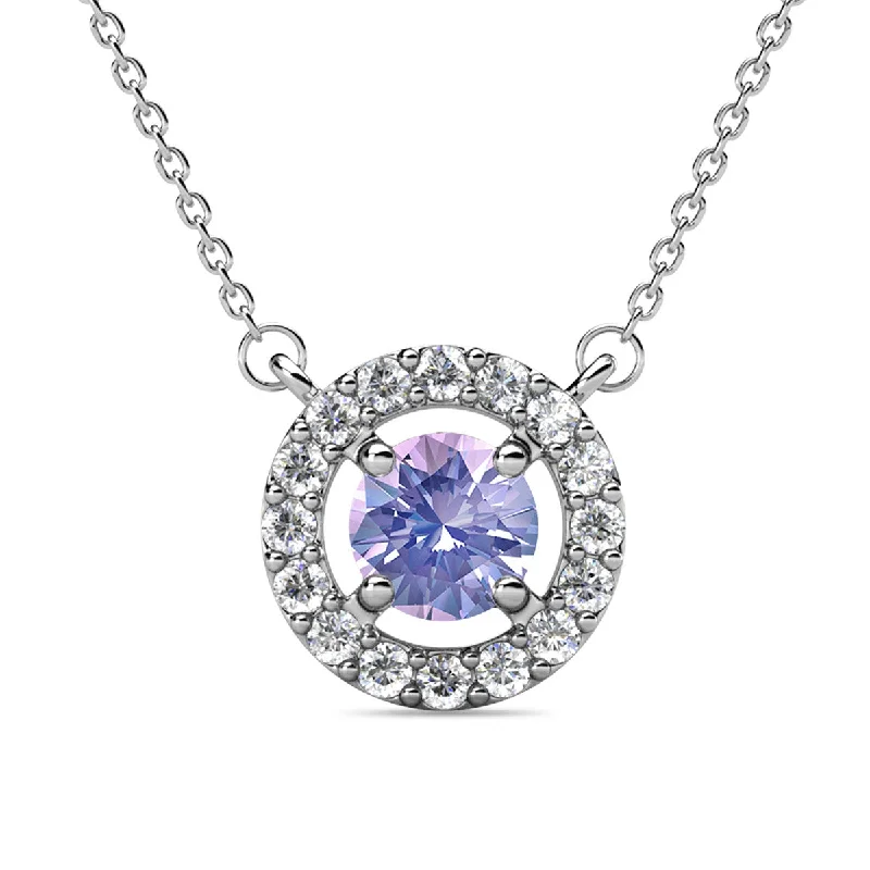 Cosmic charm necklaces-Royal 18k White Gold Plated June Birthstone Halo Necklace with Round Cut Alexandrite Swarovski Crystals