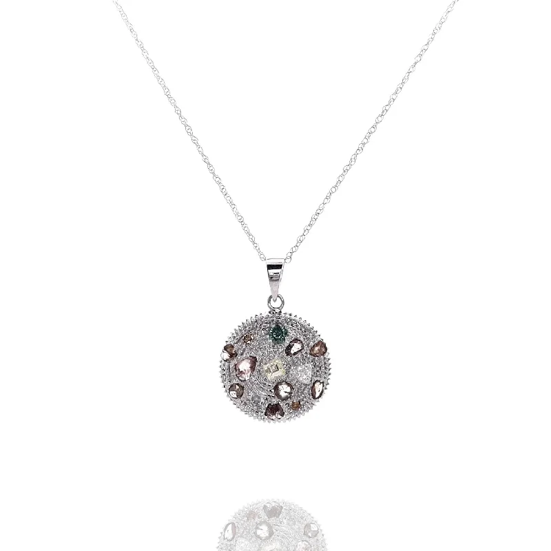 Topaz drop necklaces-Estate 14k White Gold Multi-Color and Multi-Shaped Diamond Pendant Necklace