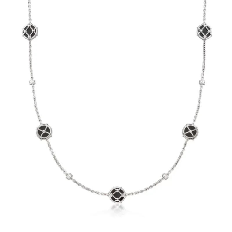 Plated silver necklaces-Judith Ripka Isola Black Onyx Station Necklace