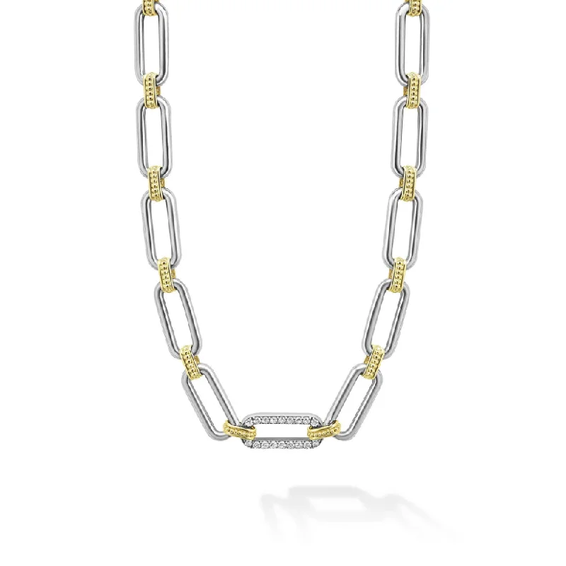 Fog glass necklaces-Lagos Signature Caviar Two-Tone Link Single Station Diamond Necklace