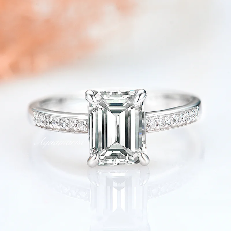 Pure crystal engagement rings-Ava White Sapphire Ring- Sterling Silver