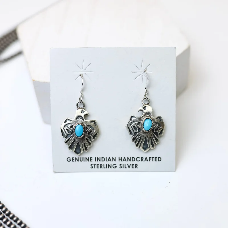 Daisy motif earrings-Roberta Begay | Navajo Handmade Small Sterling Silver Thunderbird Earrings with Turquoise Stones