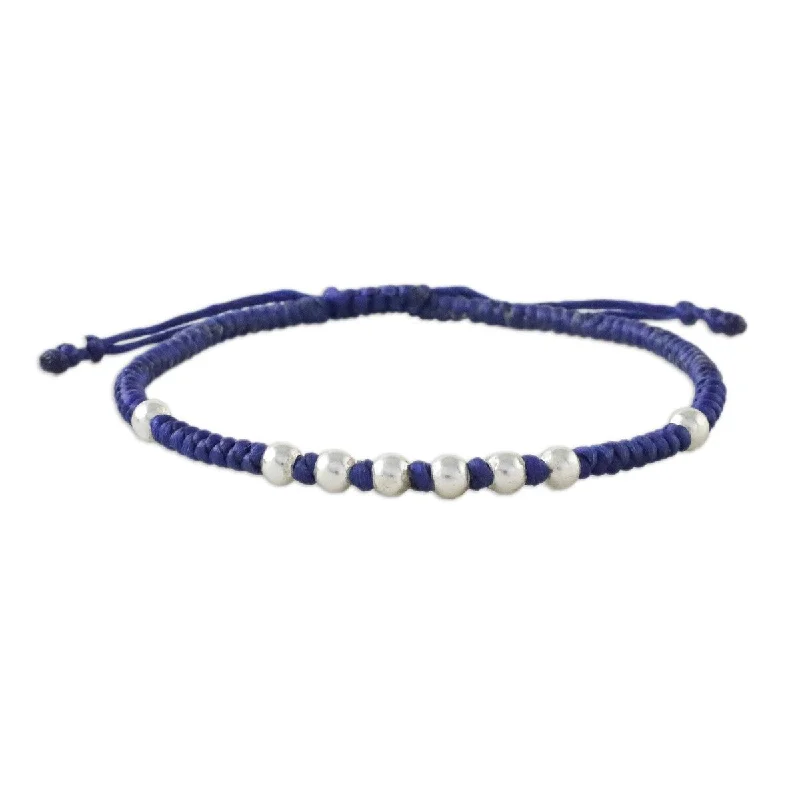 Tiny stack bangles-NOVICA Hill Tribe Ultramarine, Silver beaded cord bracelet