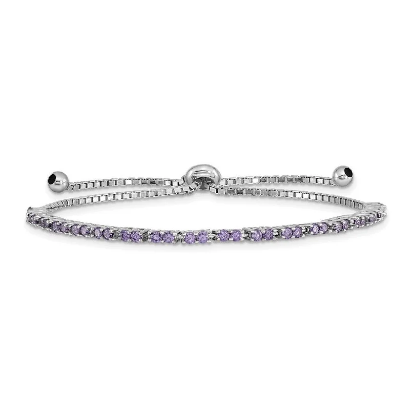 Cotton cord bangles-Curata 925 Sterling Silver Rhodium Plated February Purple CZ Cubic Zirconia Simulated Diamond Adj Bracelet