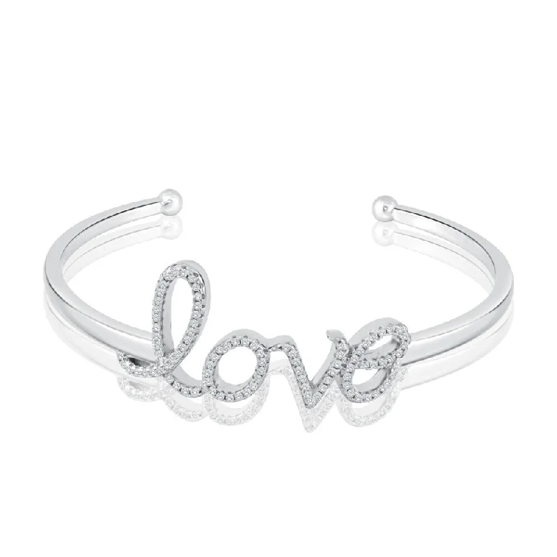 High shine bangles-Auriya Silver and CZ Love Bangle Bracelet