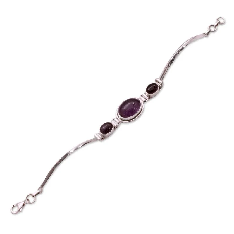 Cool wood bangles-NOVICA Handmade Sterling Silver Delhi Crown Amethyst Bracelet (India)